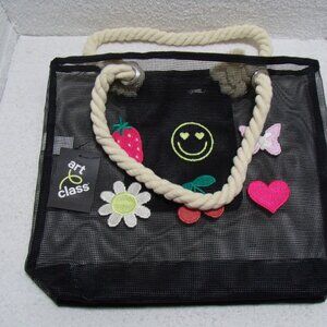 Art class  mesh tote bag with inside zippered pouch, black